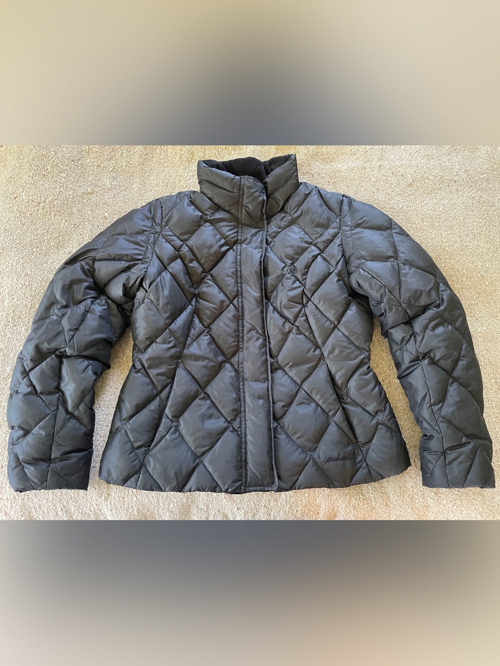 Eddie Bauer Jacket Womens Medium Black Quilted Goose Down Puffer Short